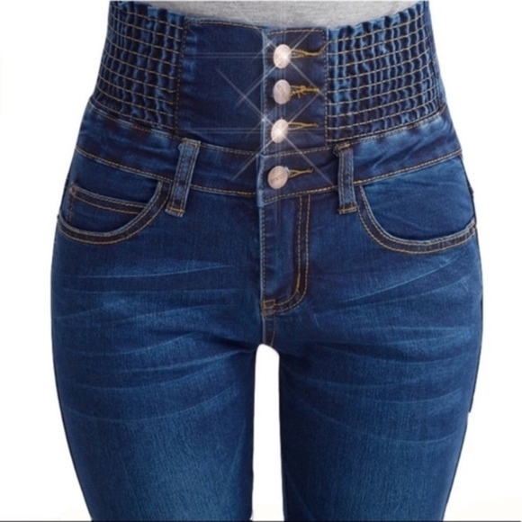 💎 2020 RIB CAGE HIGH WAISTED BLUE SKINNY JEANS - Picture 2 of 8
